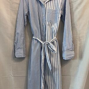 J. Crew Blue and White Striped Shirt Dress